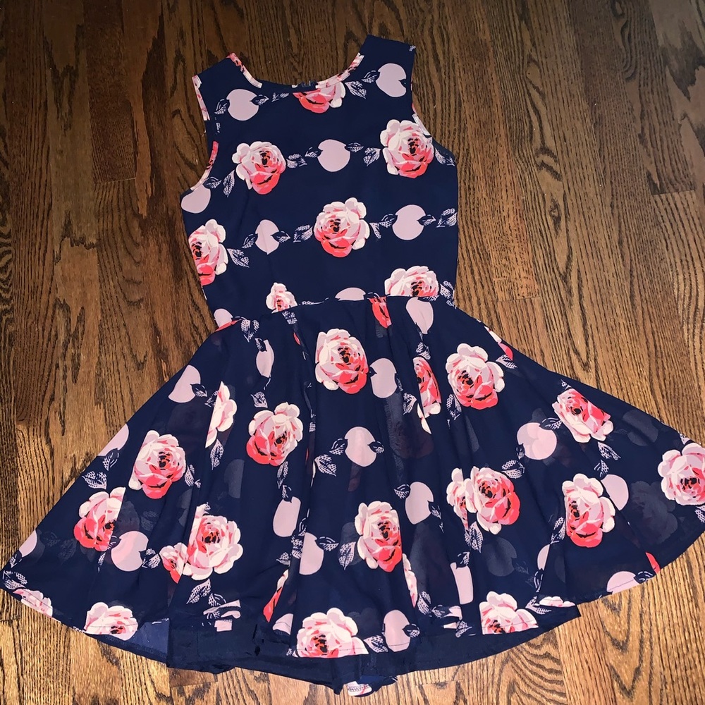 Navy and pink floral sundress